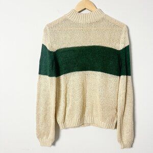 Roolee Tan Green Stripe Mock Neck Sweater Small
